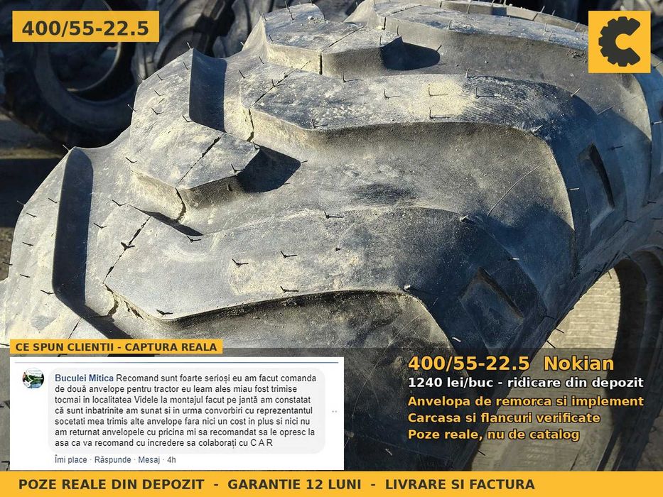 Anvelope Cauciucuri 400/55R22.5 400/55 R22.5 400/55-22.5 400 55 22.5 40055225 Nokian Remorca Implement Flotatie SH Second Hand STOC REAL Oferta Ocazie
