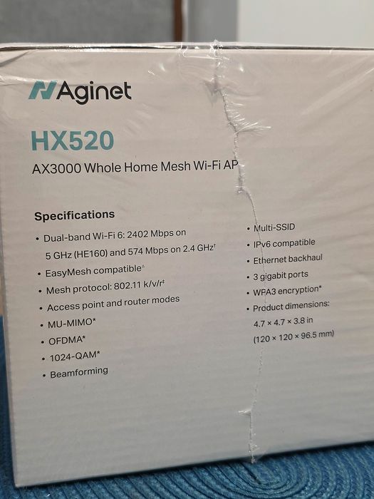 Рутер НОВ Неразопакован TP-Link Aginet HX520 AX3000 Wi-Fi 6 Mesh