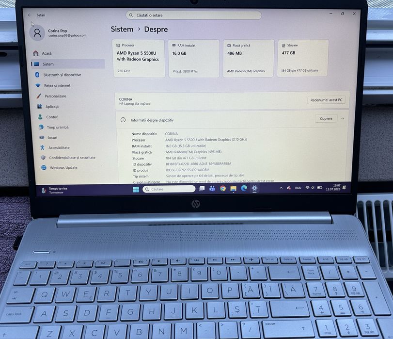 Laptop HP 15s – Ryzen 5 5500U, 16GB RAM, SSD 512GB, Windows 11 – Ca nou