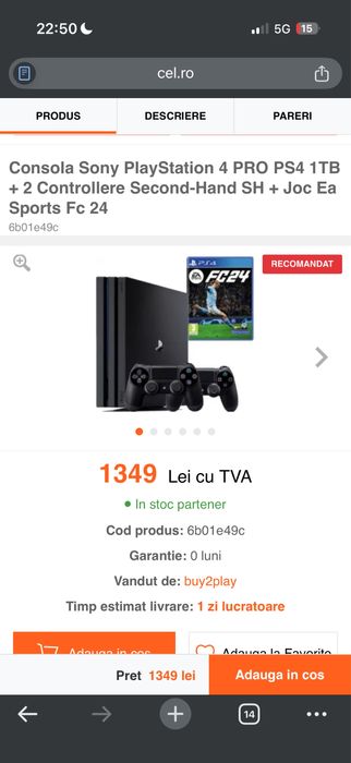Consola SONY PlayStation 4 PRO 1TB  plu 2 jocuri Far cry 6 si fifa 2020