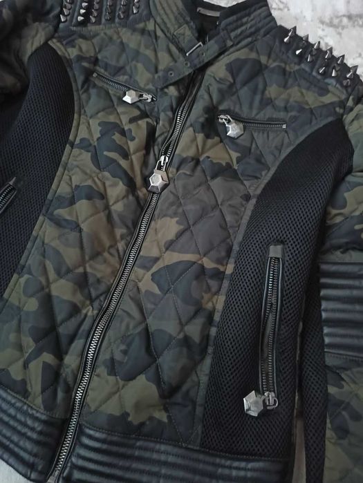 Philipp Plein - Оригинално Камуфлажно яке с шипове през рамо, каки