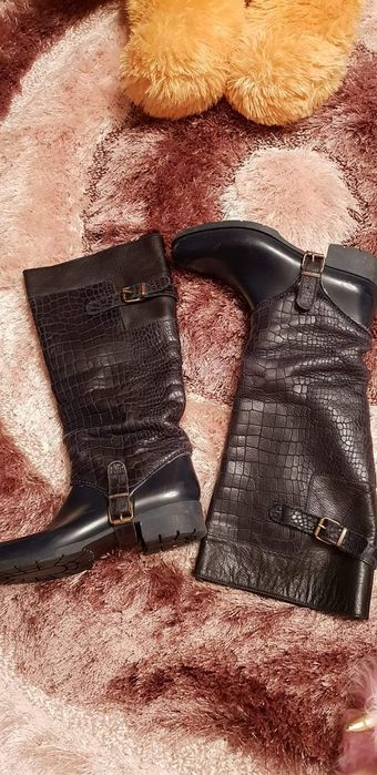 Сапоги синие 39 рр Турция Elle кожа состояние отличное