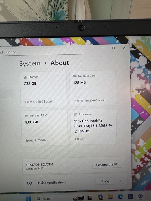 Laptop Dell Latitude 3420 - i5 1135G7 - 8Gb DDR4 - SSD240Gb - bat noua