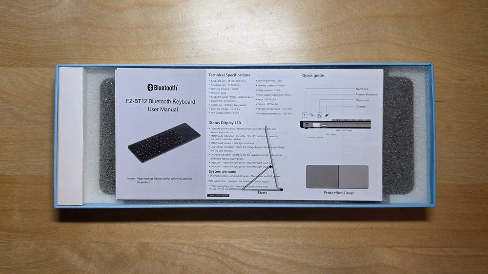 Tastatura Bluetooth FZ BT12 cu touchpad iluminare backlight wireless Smart TV Android iPad tableta Windows iPhone TV Box USB