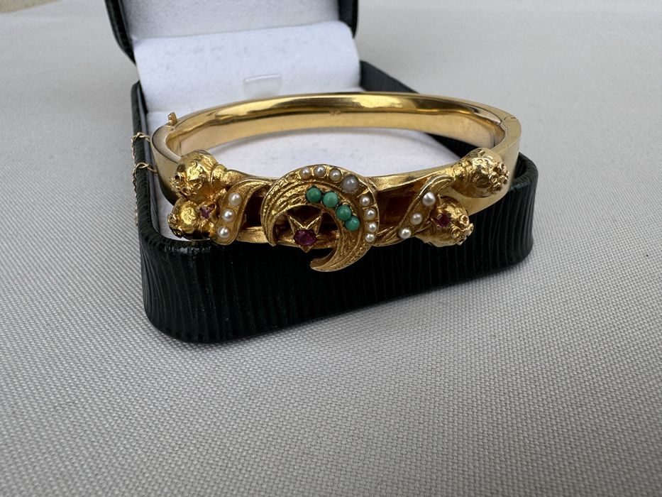 Bratara aur 14 k, perlute, turcoaze si rubine