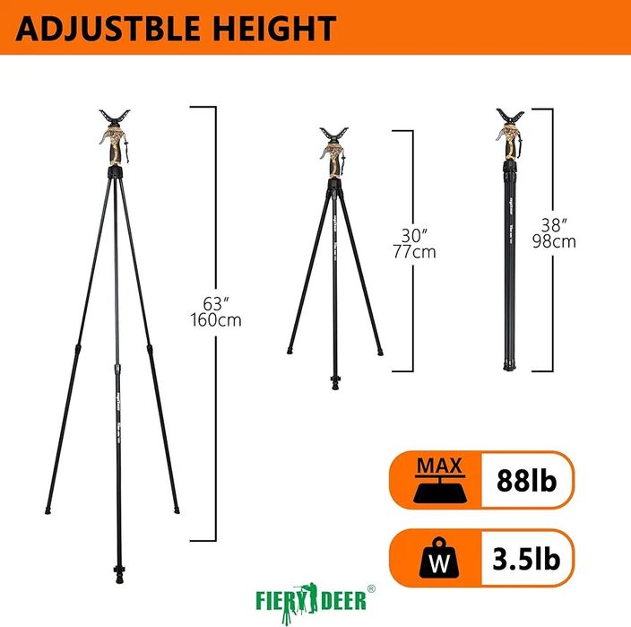 FIERY DEER Регулируема Стойка за стрелба, Ловен Трипод (Gen 4), 160 см