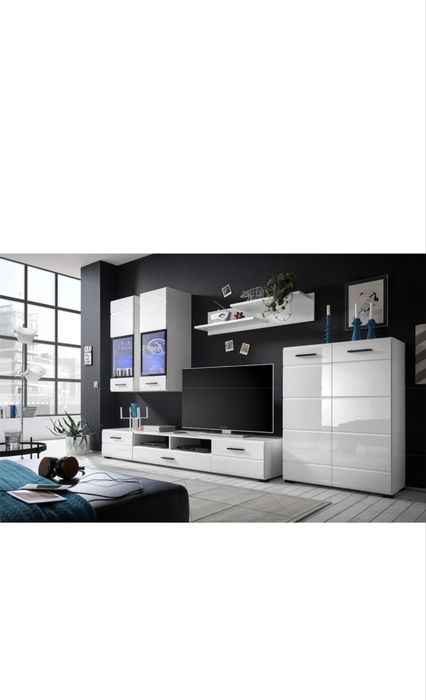 Mobila living, pal lucios, culoare alb