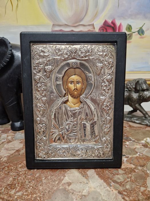 Прекрасна антикварна сребърна икона със сертификат