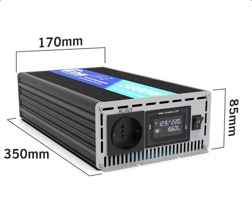 Инвертор чиста синусоида с LCD екран DC 12/24v към AC220v 50Hz 5000W