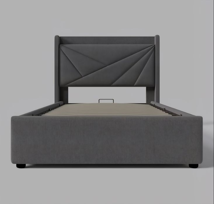 PROMO Pat dormitor 90/200cm, gri, USB