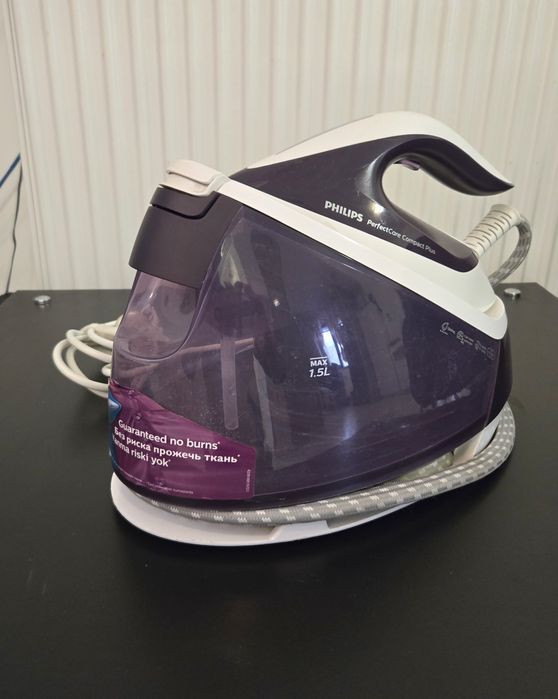 Statie de calcat PHILIPS GC7933/30 PerfectCare Complact Plus, 2400W, 120g/min, 1.5l, talpa SteamGlide Plus, alb-mov