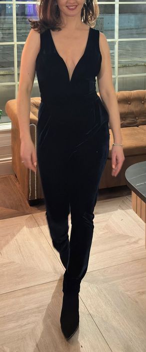 Salopeta din catifea albastra