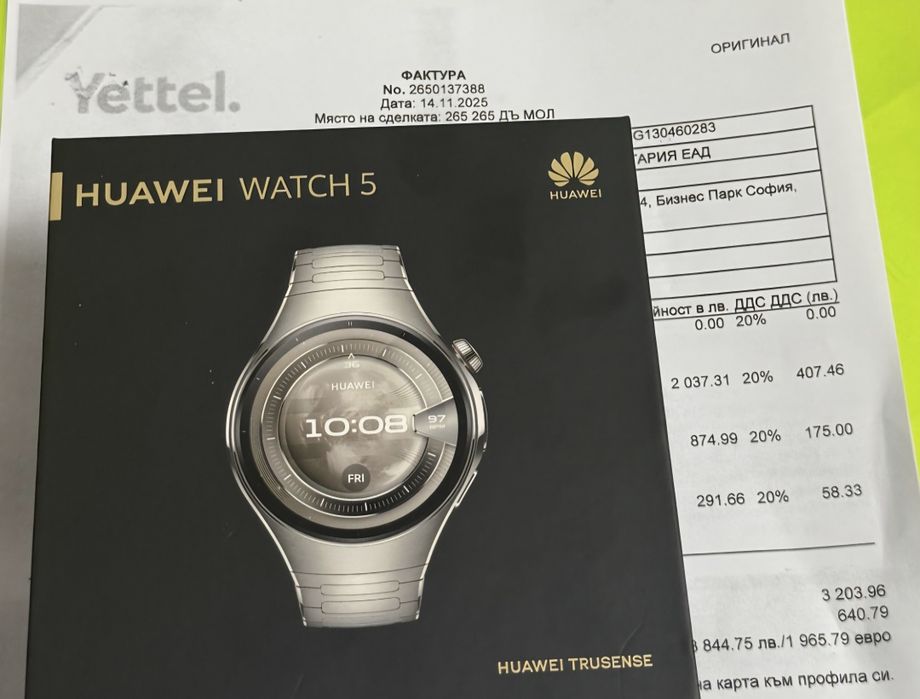КАТО НОВ 46mm Huawei Watch 5 Yettel Гаранция 2026г. Titanium