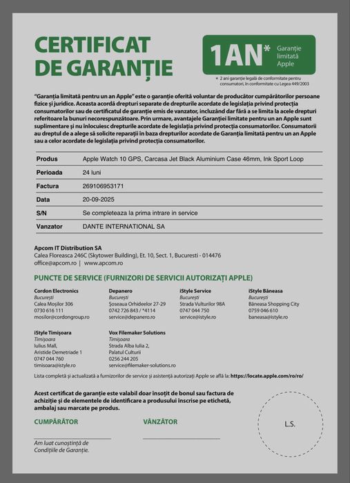 Apple Watch 10 GPS Jet Black 46mm, Factura+Garantie