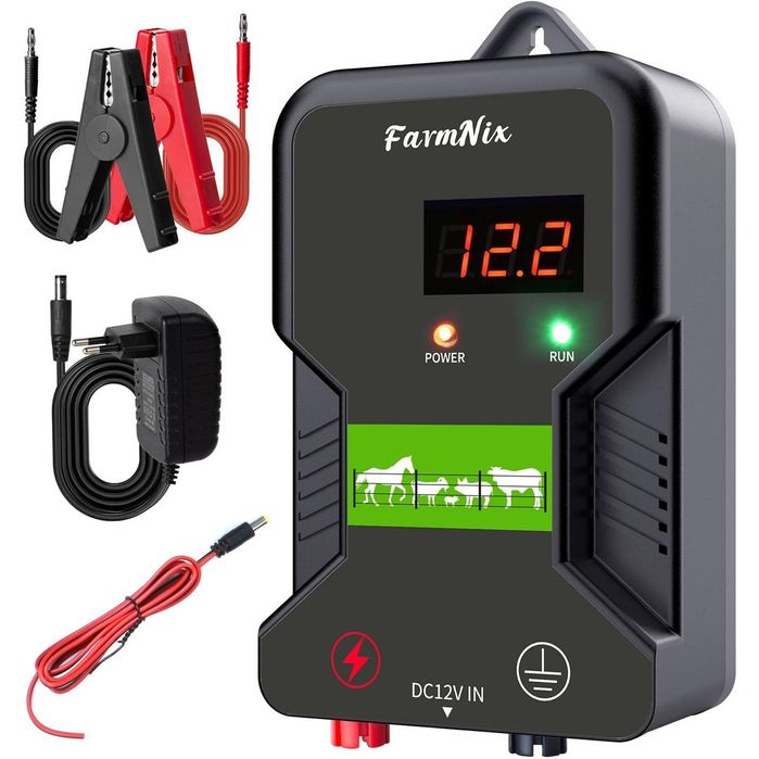 Energizator gard electric animale 12V, 2J, afisaj LED/LCD, impermeabil