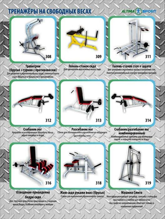 Тренажёры на зал 150 -200 кв.м. (Тренажоры от Алексея - ALTIMA )