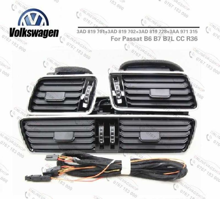 Grile ventilatie bord iluminate Volkswagen Passat B6, CC, B7