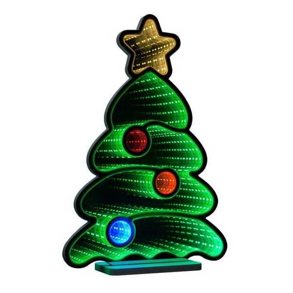 Декоративна коледна огледална елха Mercado Trade, USB, 39см.,Зелен