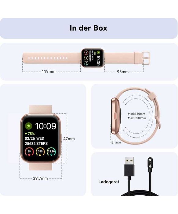 Smartwatch 1.8 inch, roz, ENOMIR