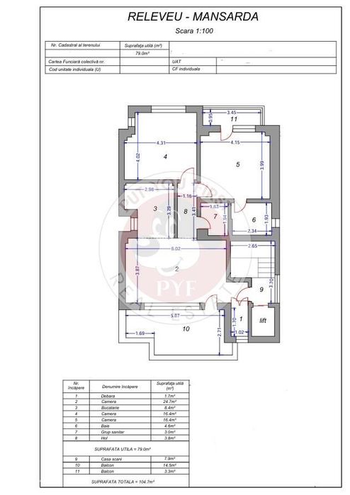La cheie | Planul 2 | Apartament 3 camere | 105mp | B12520
