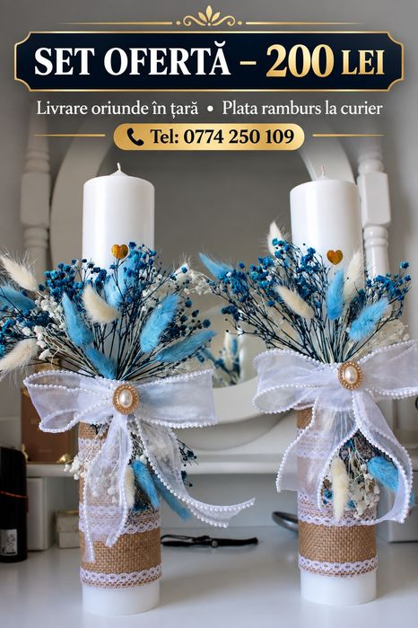 Lumanari botez, nunta 200 lei setul
