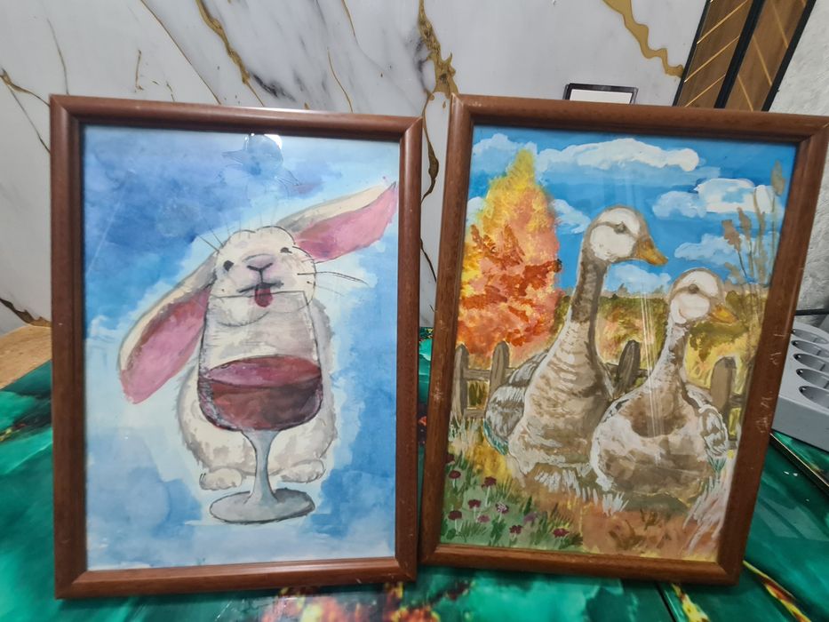 Продам набор из 12 милых детских рисунков (акварель/гуашь), формат А4.