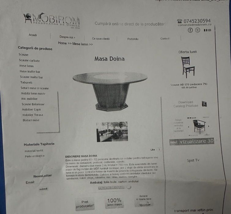 Masă rotundă din lemn masiv Mobirom „Doina” – 2 metri – 10/12 persoane  Preț: 4.900 lei (negociabil)