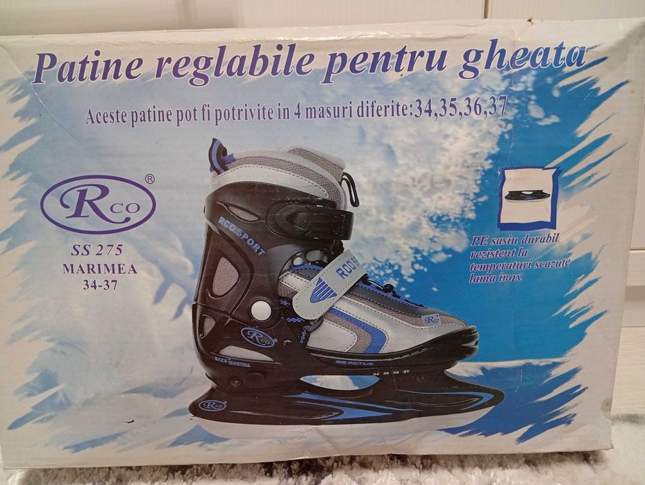 Patine reglabile pentru gheață copii 34–37, aproape noi