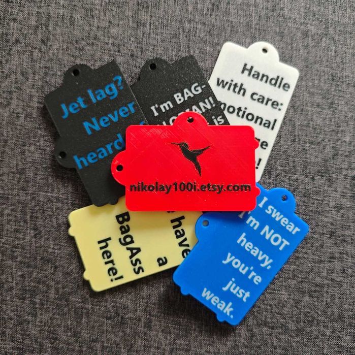 Забавни 3D принтирани етикети за багаж с хартиена вложка за контакти