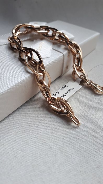 браслет золото, новый, фанон завод, 585-п, 6.69-грам 18-см, хороший по