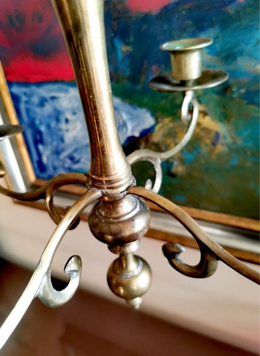 Антикварна масивна бронзова таванна лампа свещник подвижна лампа свещ