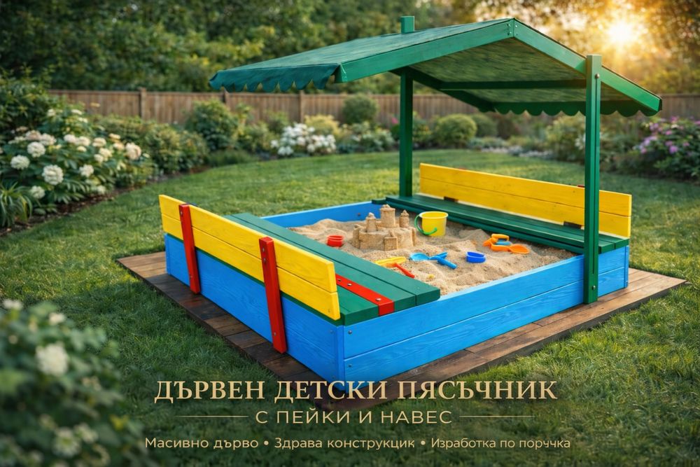 Детски пясъчник с пейки и капак