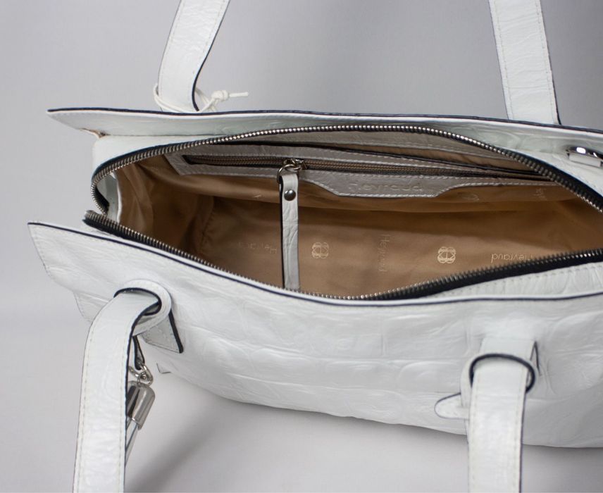 Poseta dame din piele naturala albe