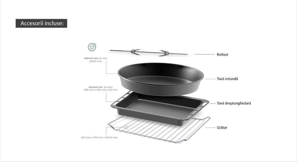 Cuptor electric Kumtel LX-9645FA Pizza & Rotisor XXL, 70 litri, 2500 W, Rotisor, Convectie, 7 moduri de gatit, geam dublu, negru/inox
