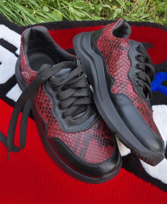 Sneakers handmade din piele naturală şi piele naturală de piton