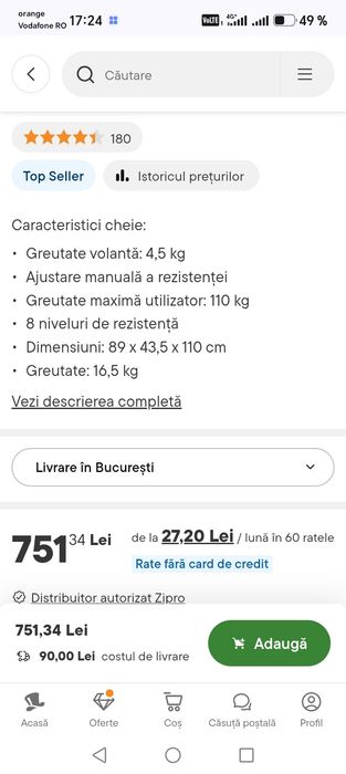 Vand bicicleta fitness Zipro