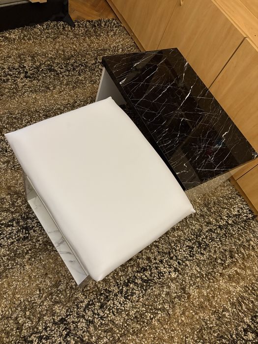 Măsuță cafea lux efect marmură neagră și taburet cu depozitare mobilier modern elegant pentru living birou apartament stare bună design premium