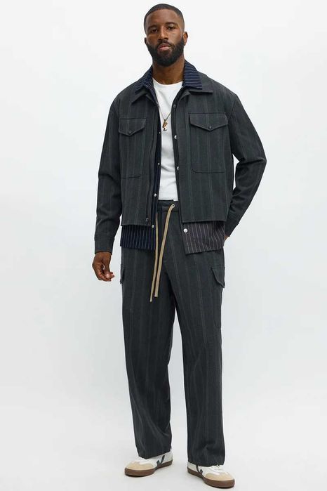 Стилно мъжко бомбер яке с райе – Grey Combo – Ново