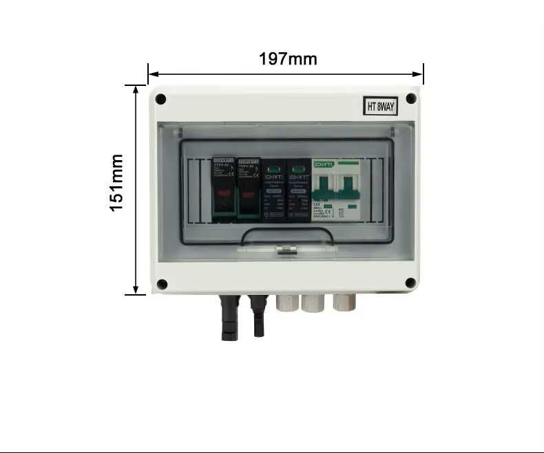 Cutie combinatoare pentru panouri fotovoltaice 1 intrare 1 ieșire 1 șiruri panouri solare  15A 500V DC,IP 65