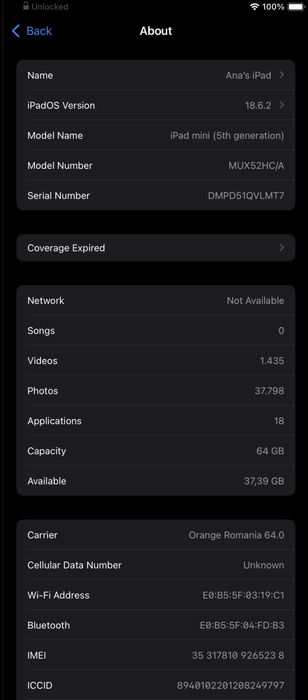 iPad mini 5 (2019) Wi-Fi + Cellular 64GB