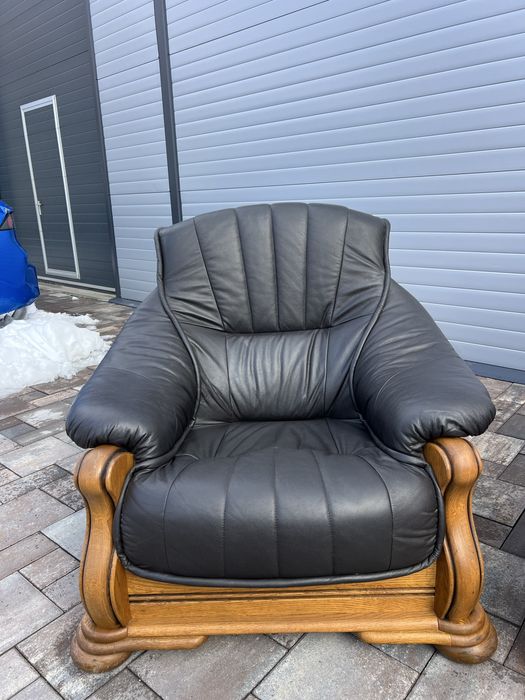 Set canapea canapele 3 - 1 - 1 Lemn Masiv + PIELE Naturala Rustic