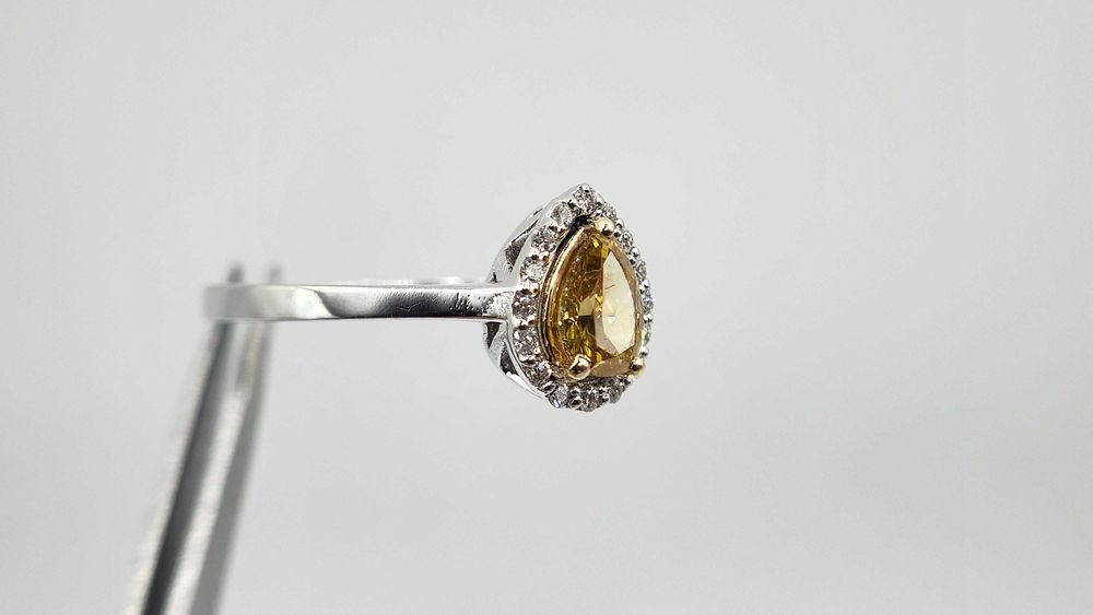 Inel 14K – diamant natural Fancy Deep Orange Yellow IGI