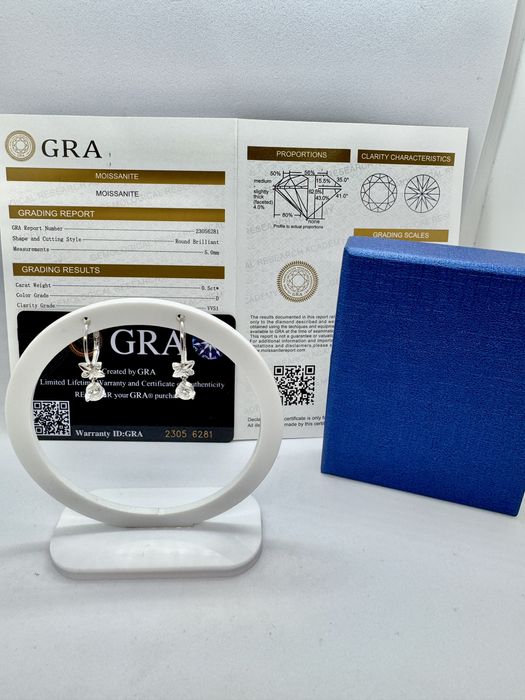 Сребърни обеци с мойсанит (Диамант) 0.5 карата