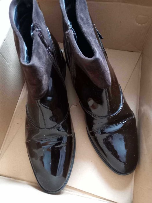 Ghete dama uzate piele lacuita maro 39