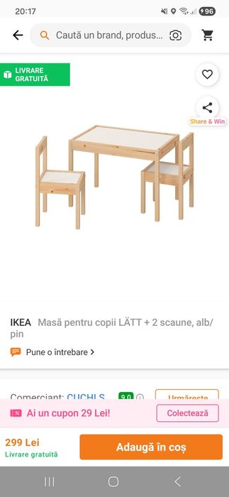 Vand masuta activitati copii + 2 scaune