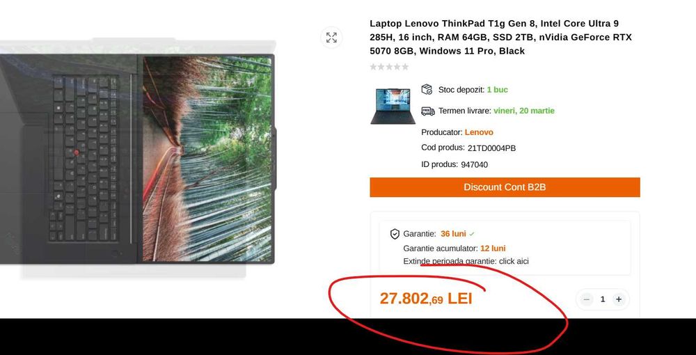 Lenovo ThinkPad T1g Gen 8 16" 3.2K Tandem OLED 64GB RTX 5070 2TB SSD