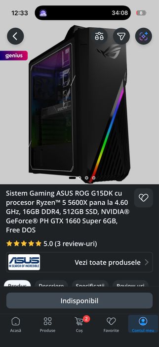 Pc Asus ROG - amd ryzen 5600x - 16 gb ddr 4 - nvidia 1660 super