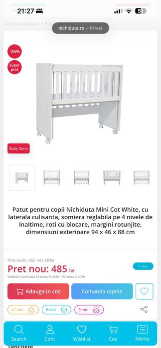 Patut copii cu laterala culisanta + saltea