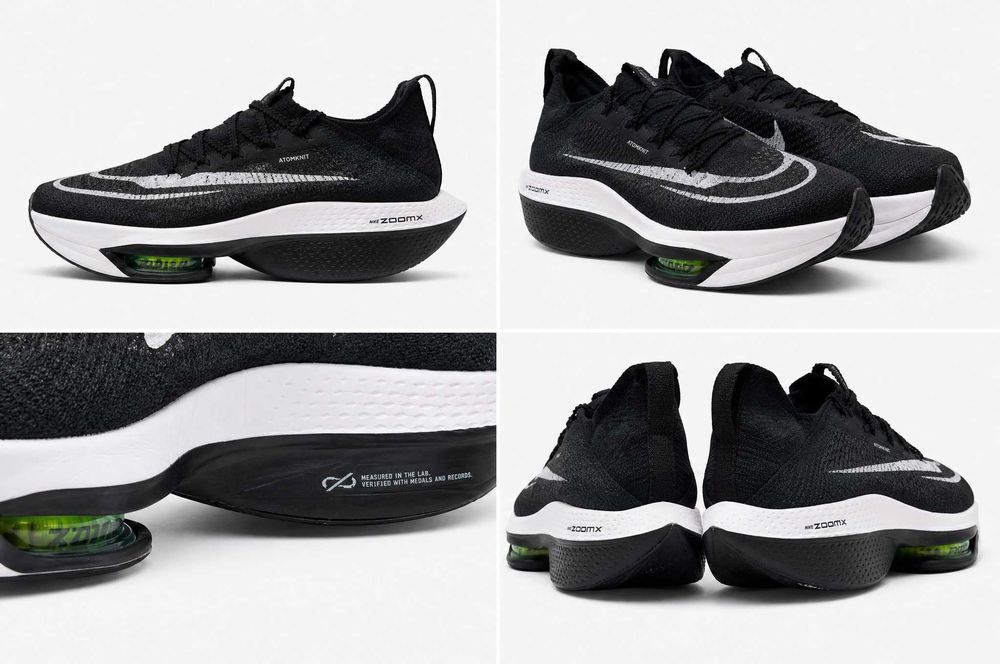 Мъжки маратонки Nike Air Zoom Alphafly Next% — черно/бяло, AtomKnit, карбонова плоча, елитен състезателен модел