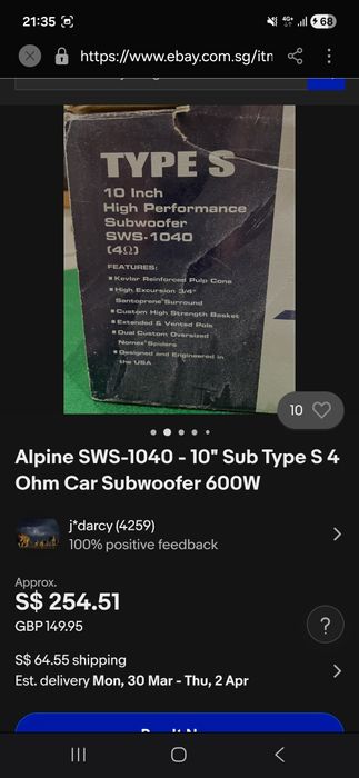 Subwoofer auto Alpine 600W